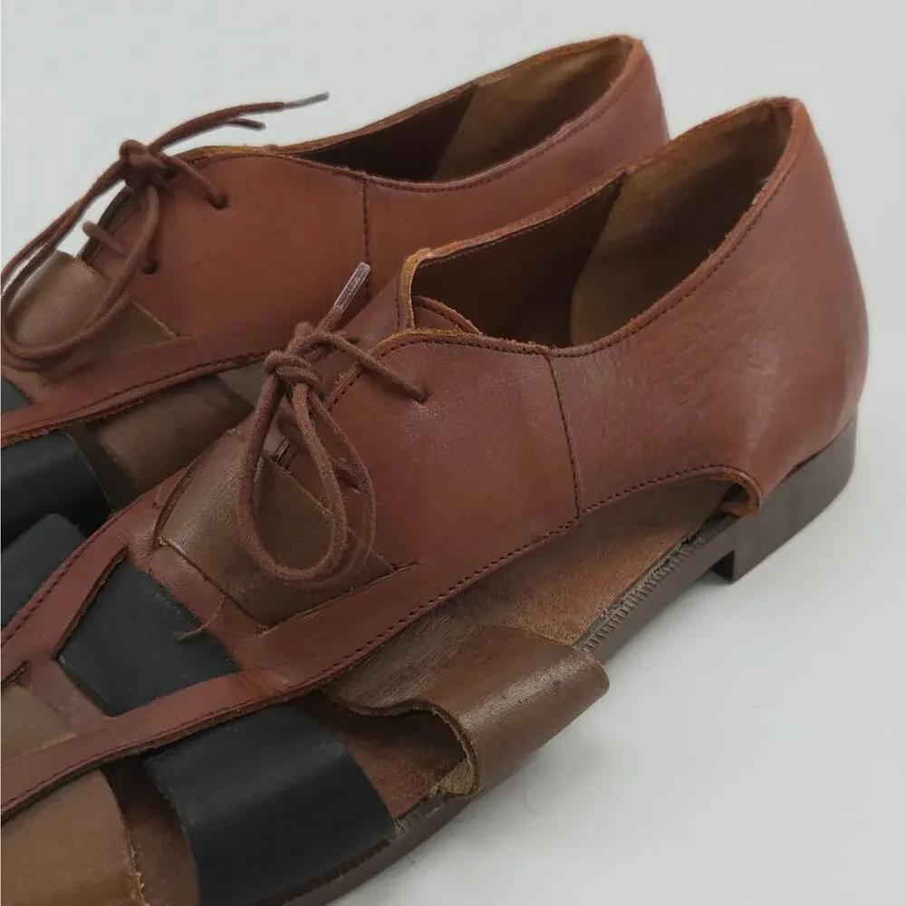 Vintage Lace-up Leather Oxford Fisherman Sandals Men's Size 12 Made In Brazil